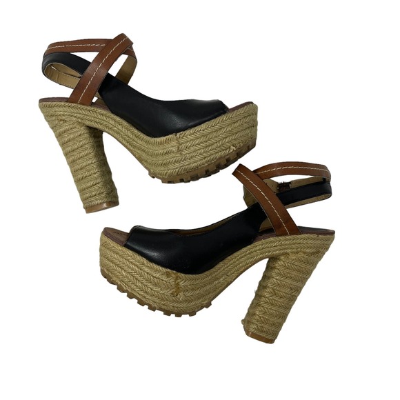 Bakers Black Peep Toe Ankle‎ Strap Espadrille Platform Heel Womens Size 5.5 - Picture 1 of 12